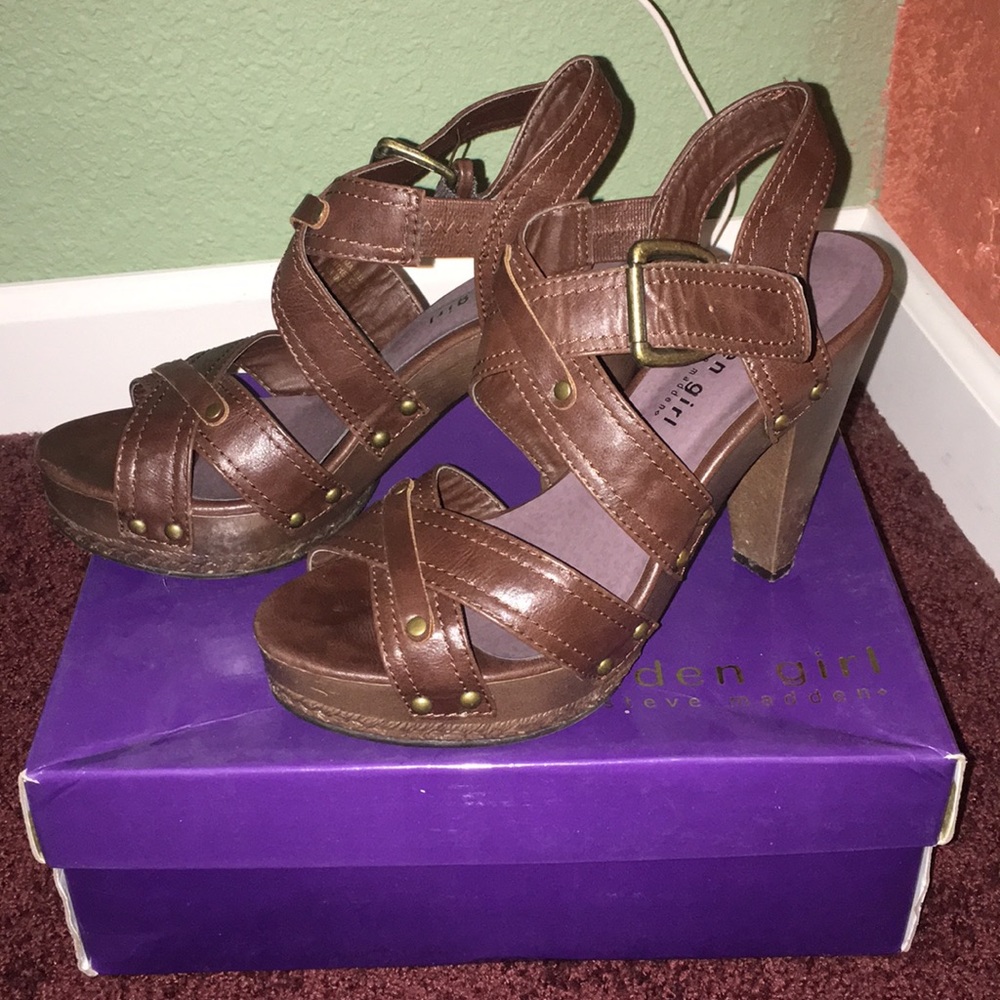 Madden Girl brown ankle strap platform heels